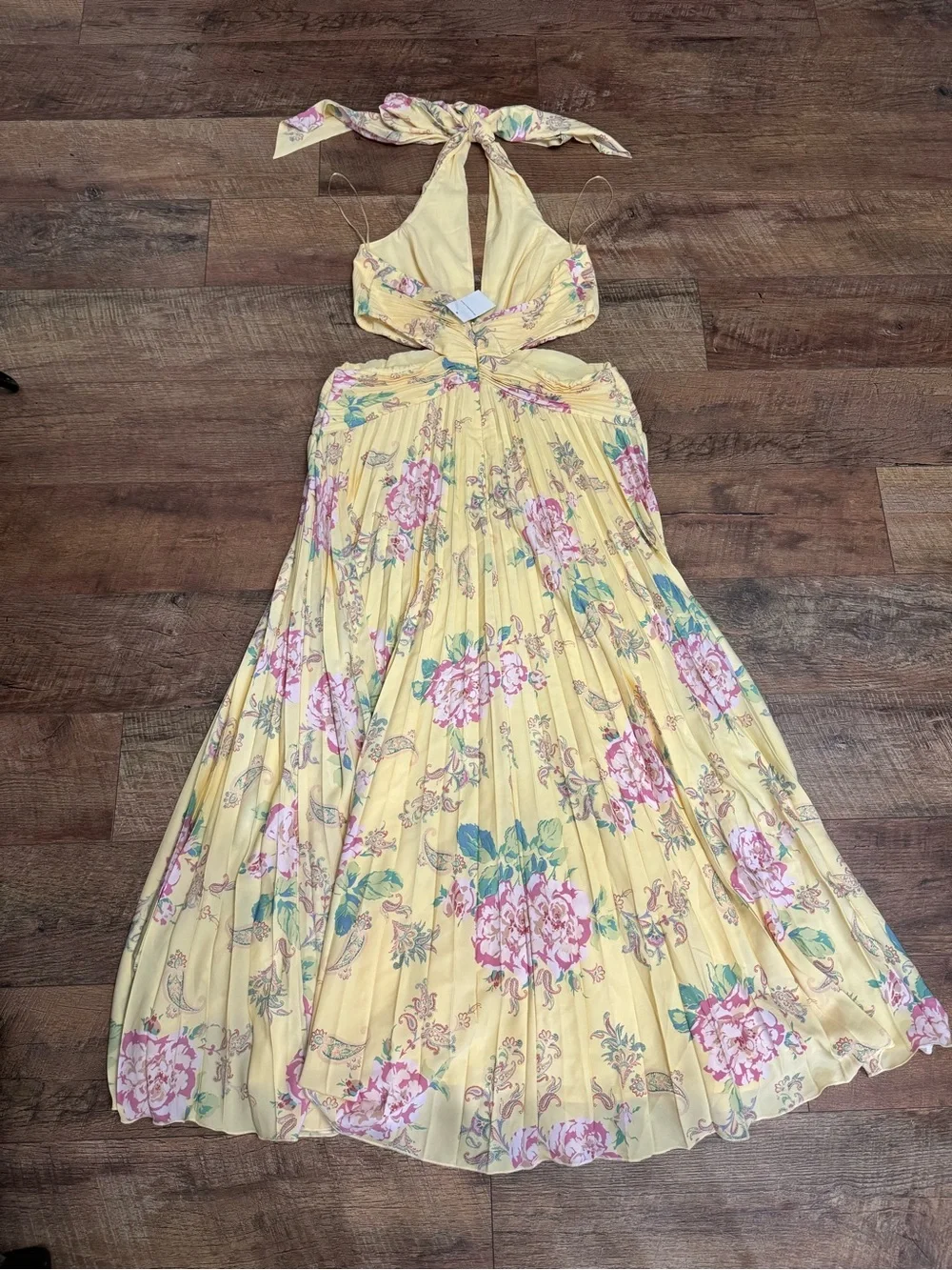 Abercrombie & Fitch Yellow Floral Giselle Plunge Halter Maxi Dress NWT